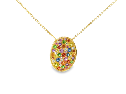0.12CT Diamond 0.94CT Multi Sapphire 14k Yellow Gold Pendant