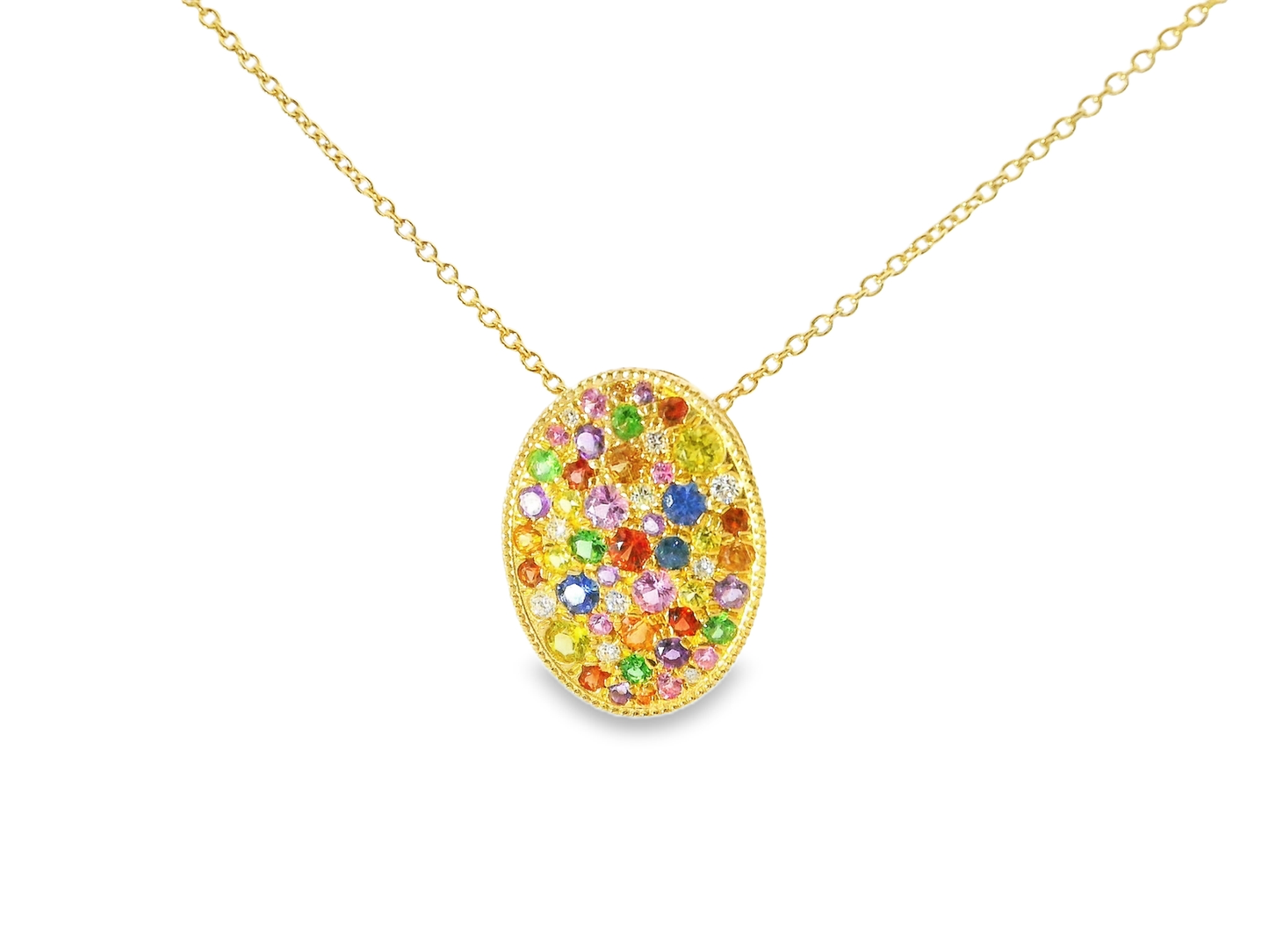 0.12CT Diamond 0.94CT Multi Sapphire 14k Yellow Gold Pendant