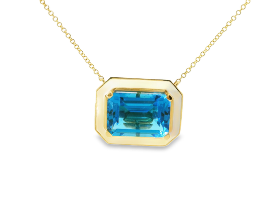 Swiss Blue topaz Enamel 14k White Gold Pendant