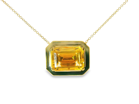 Citrine Enamel 14k Yellow Gold Pendant