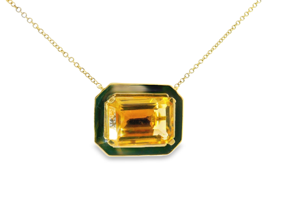 Citrine Enamel 14k Yellow Gold Pendant