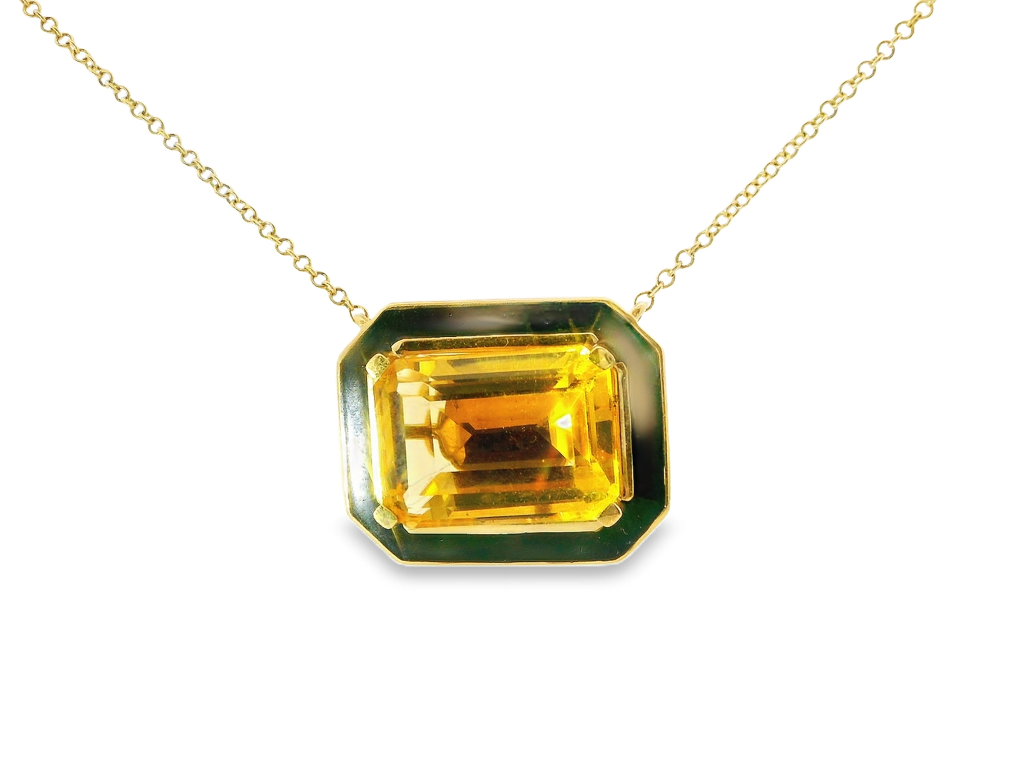 Citrine Enamel 14k Yellow Gold Pendant