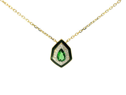 0.08Ct Diamond with Dark Green Garnet 14k Yellow Gold Pendant