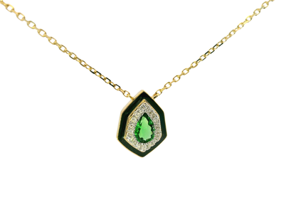 0.08Ct Diamond with Dark Green Garnet 14k Yellow Gold Pendant