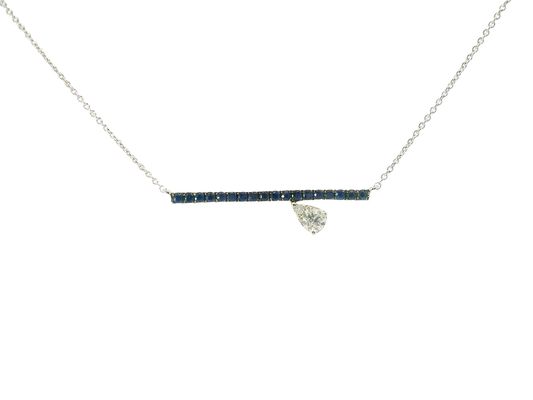 0.12CT Diamond and 0.19CT Blue Sapphire Pendant 14k White Gold