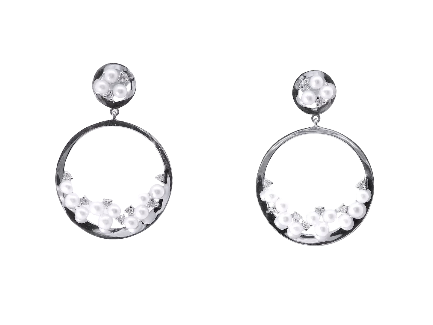 0.18CT Diamond  14k White Gold Pearl Earring