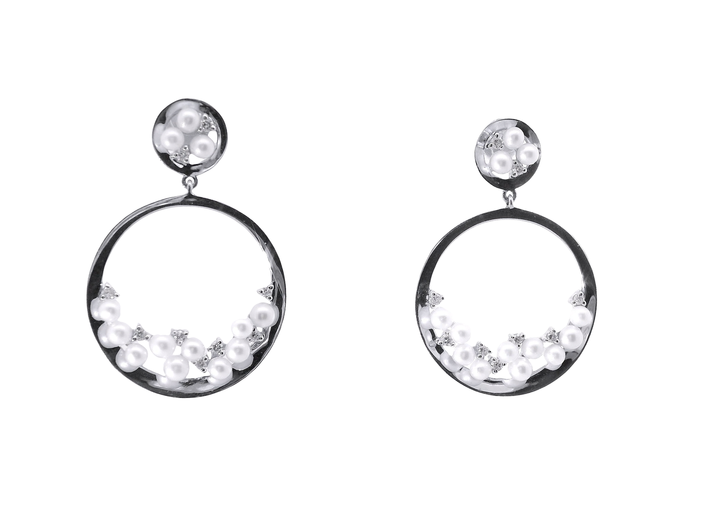 0.18CT Diamond  14k White Gold Pearl Earring