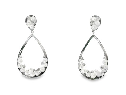 0.16CT Diamond  14k White Gold Pearl Earring