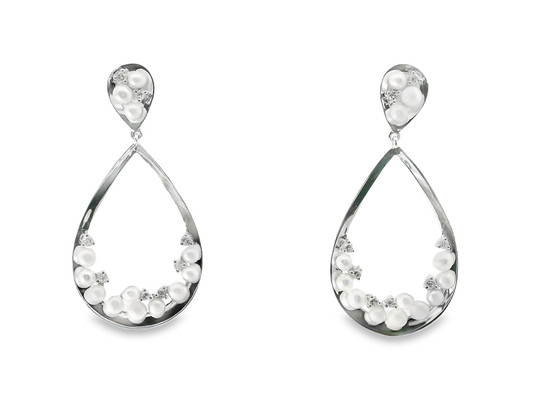 0.16CT Diamond  14k White Gold Pearl Earring