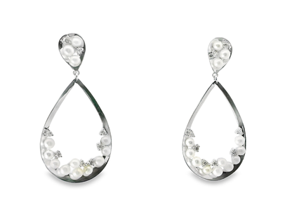 0.16CT Diamond  14k White Gold Pearl Earring