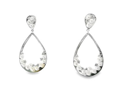 0.16CT Diamond  14k White Gold Pearl Earring