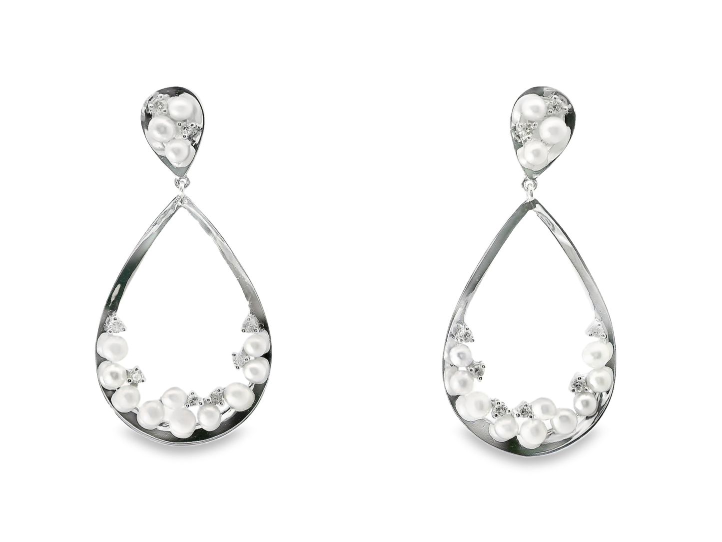 0.16CT Diamond  14k White Gold Pearl Earring