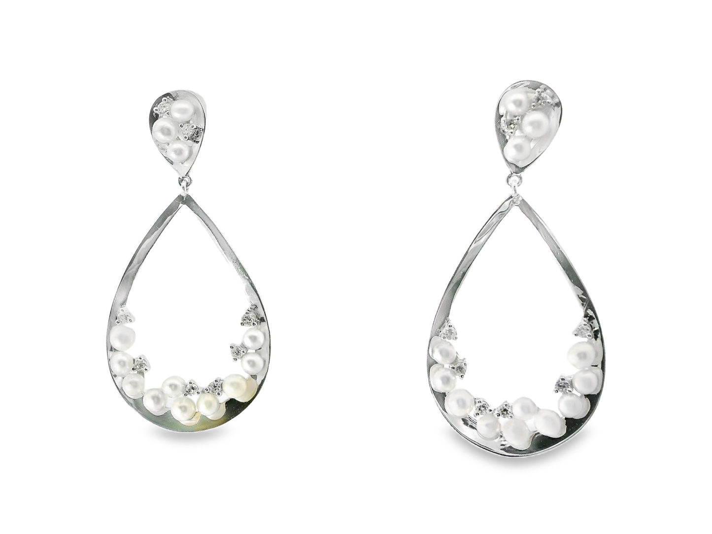 0.16CT Diamond  14k White Gold Pearl Earring