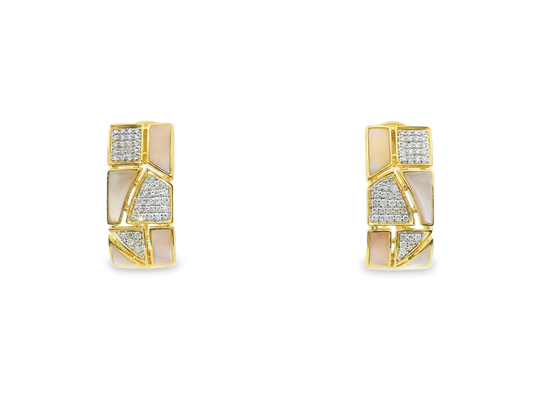 0.33CT Diamond with Pink Shell 14k Yellow Gold Earring