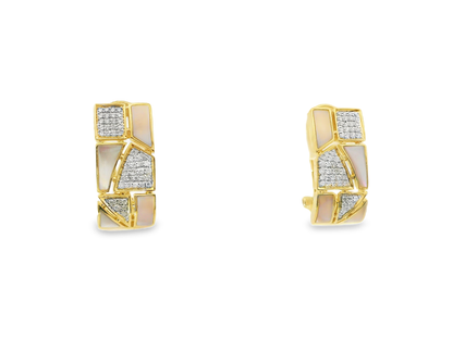0.33CT Diamond with Pink Shell 14k Yellow Gold Earring