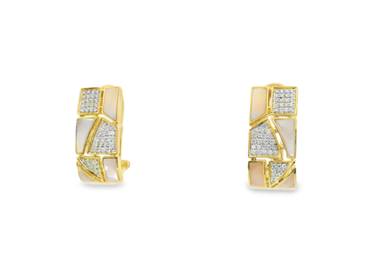 0.33CT Diamond with Pink Shell 14k Yellow Gold Earring