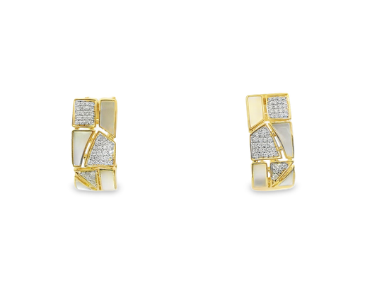 0.34CT Diamond with White Shell 14k Yellow Gold Earring