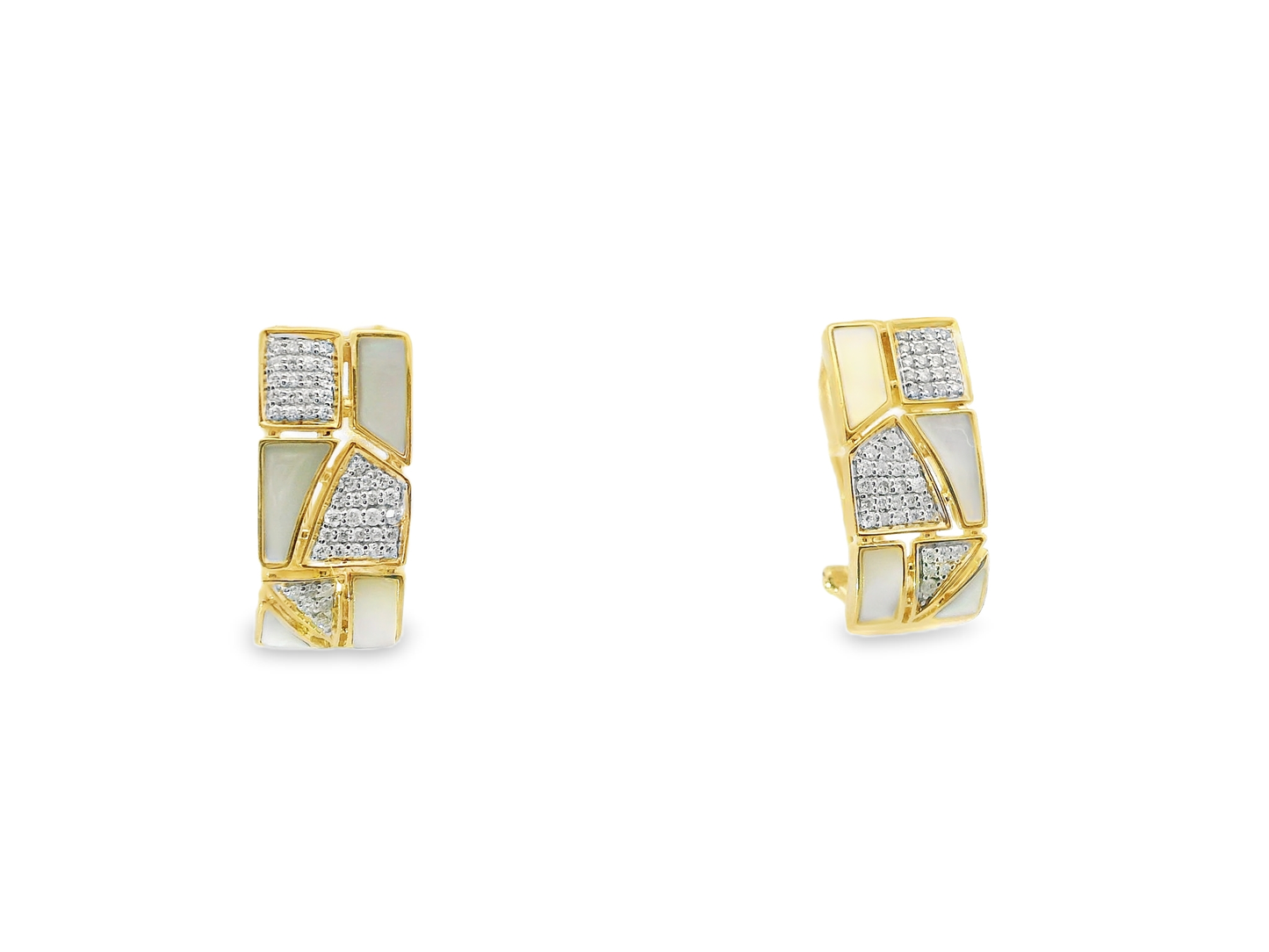 0.34CT Diamond with White Shell 14k Yellow Gold Earring