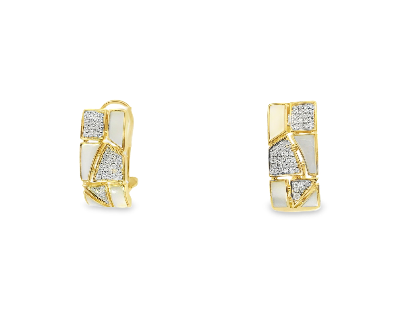 0.34CT Diamond with White Shell 14k Yellow Gold Earring