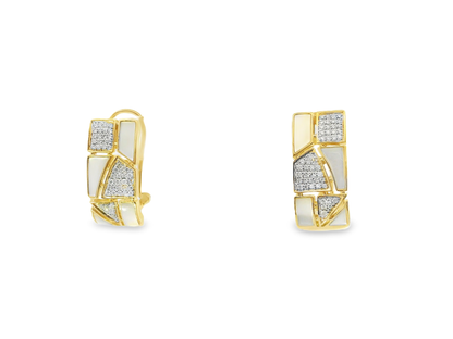 0.34CT Diamond with White Shell 14k Yellow Gold Earring