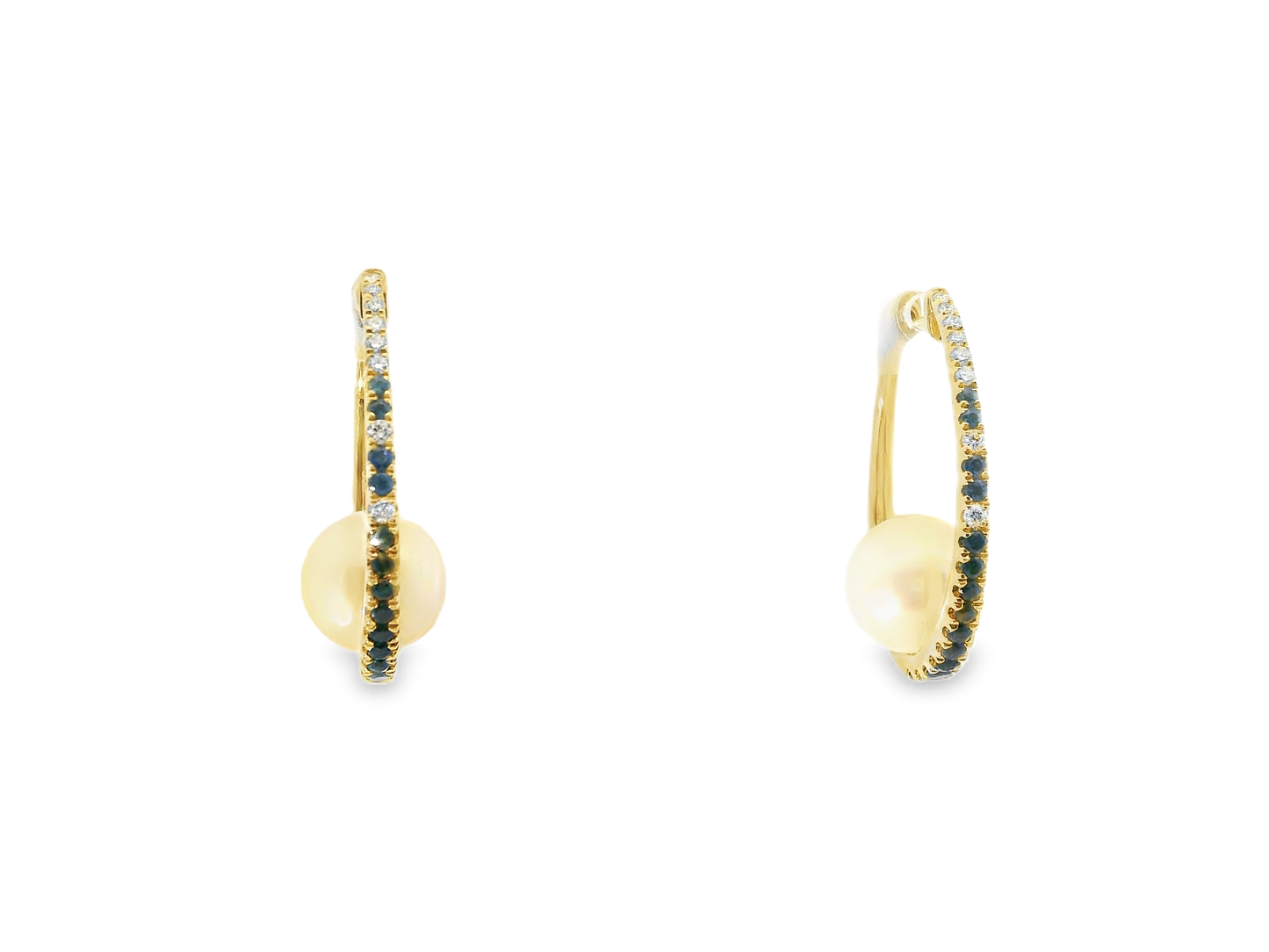 0.16CT Diamond with Blue Sapphire 14k White Gold Pearl Earring