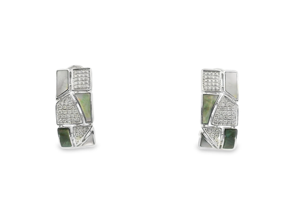 0.33CT Diamond with Black Shell  14k White Gold Earring