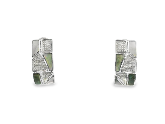 0.33CT Diamond with Black Shell  14k White Gold Earring