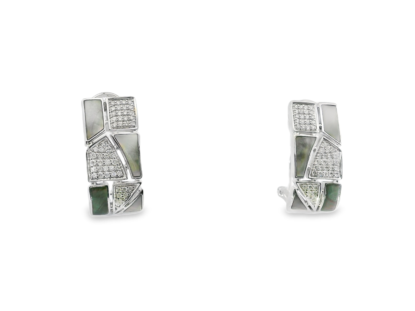 0.33CT Diamond with Black Shell  14k White Gold Earring