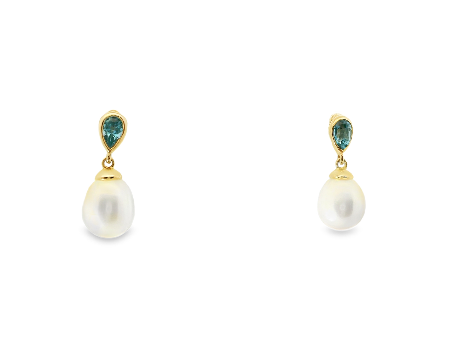 0.55CT Blue Topaz  14k Yellow Gold Pearl Earring