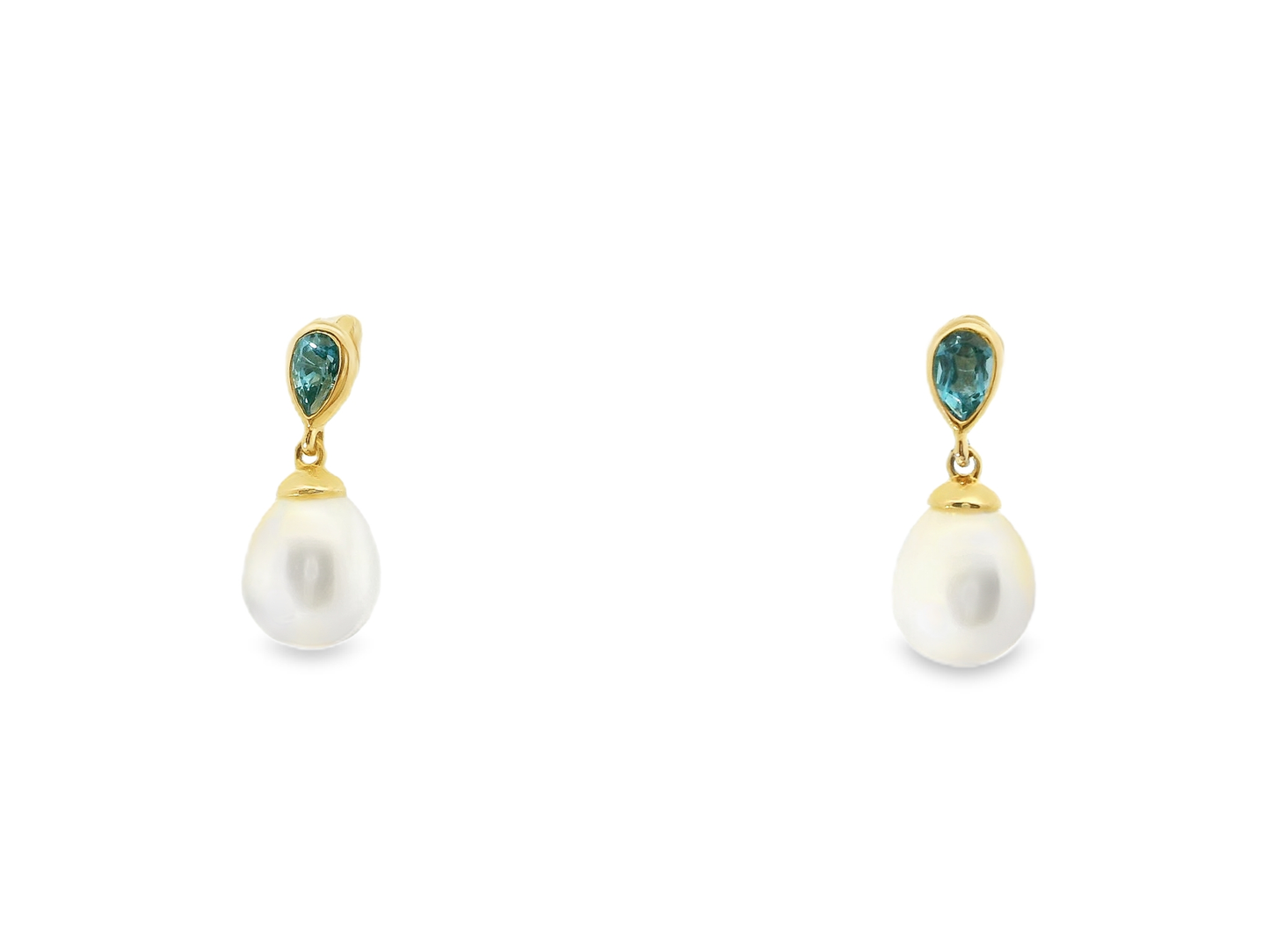 0.55CT Blue Topaz  14k Yellow Gold Pearl Earring