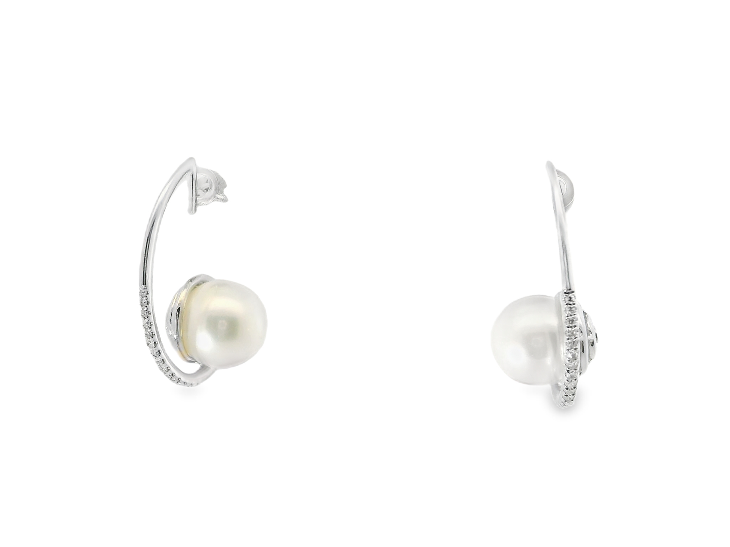 0.13CT Diamond 14k White Gold Pearl Earring