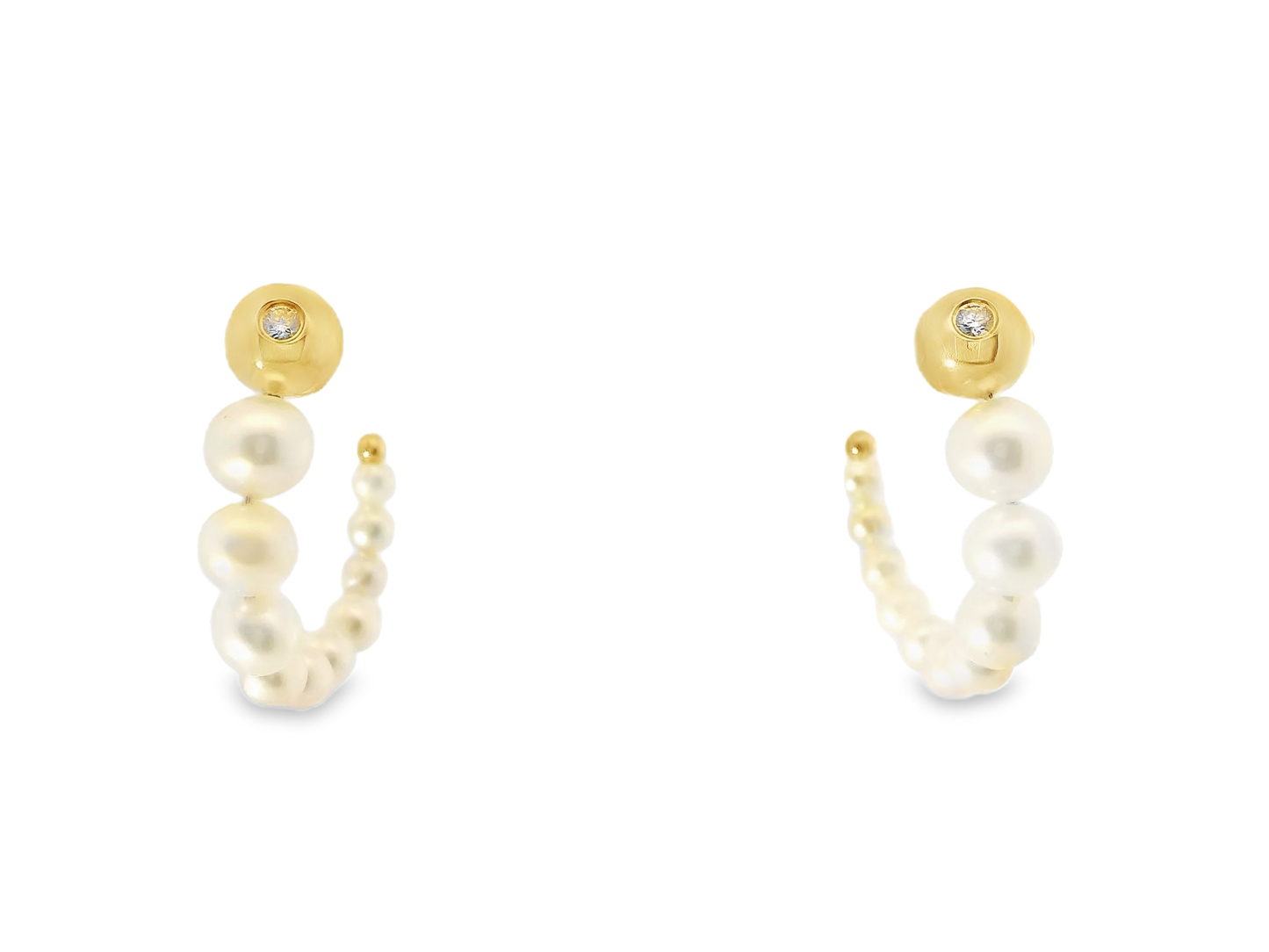 0.09CT Diamond 14k Yellow Gold Pearl Earring