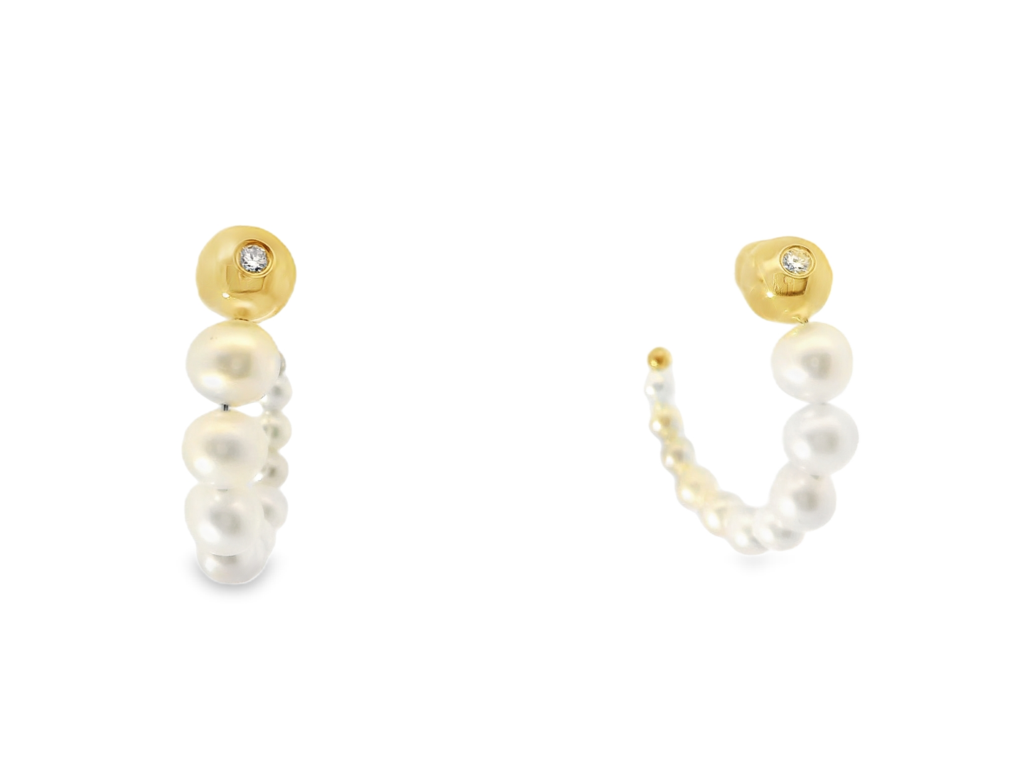 0.09CT Diamond 14k Yellow Gold Pearl Earring