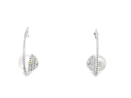 0.06CT Diamond 14k White Gold Pearl Earring