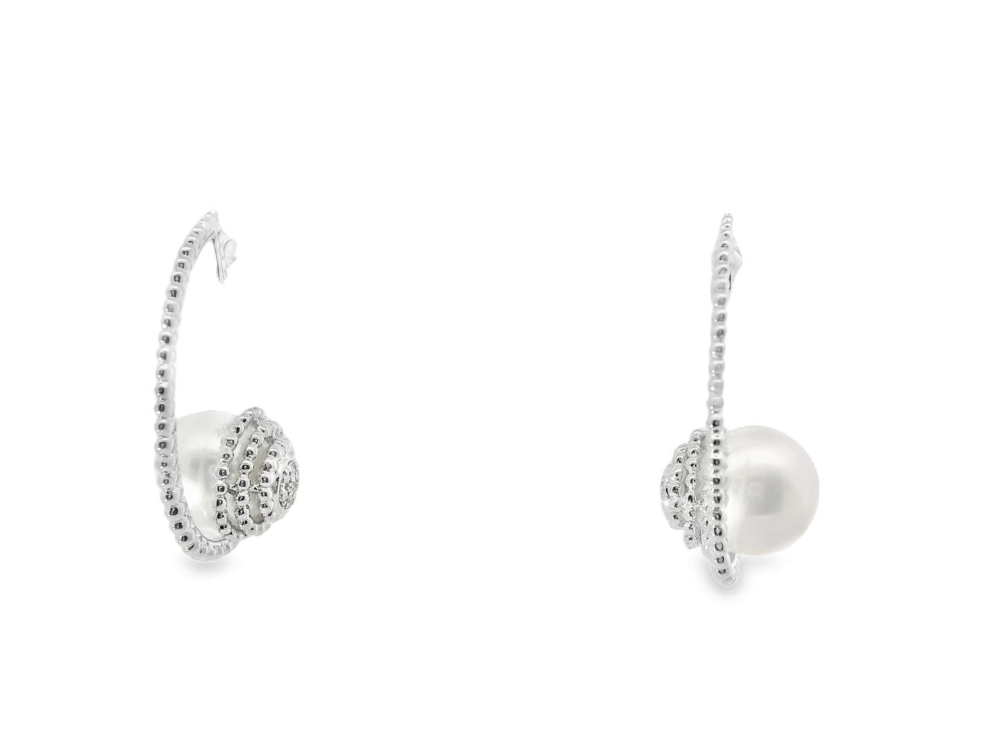 0.06CT Diamond 14k White Gold Pearl Earring