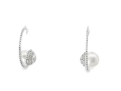 0.06CT Diamond 14k White Gold Pearl Earring