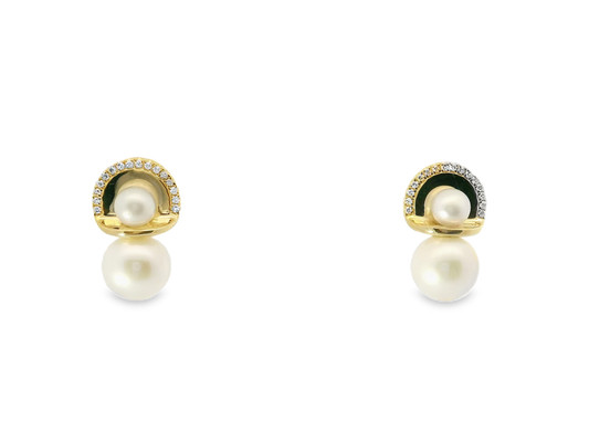 0.12CT Diamond 14k Yellow Gold Pearl Earring