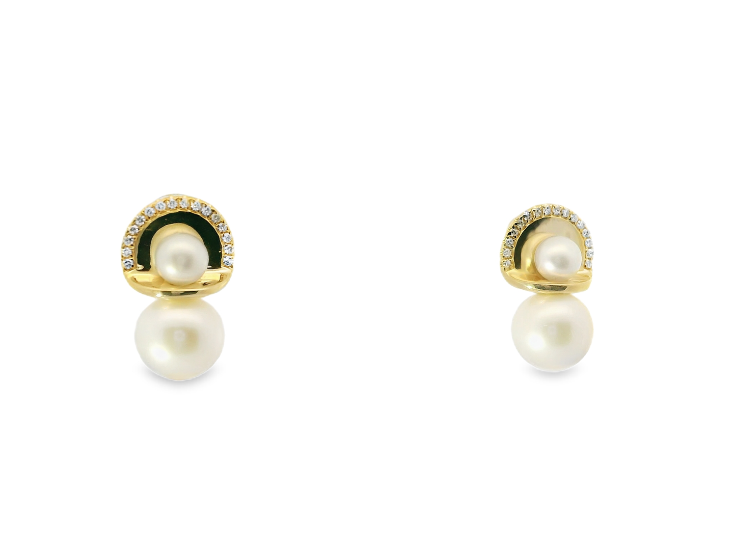 0.12CT Diamond 14k Yellow Gold Pearl Earring