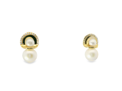 0.12CT Diamond 14k Yellow Gold Pearl Earring