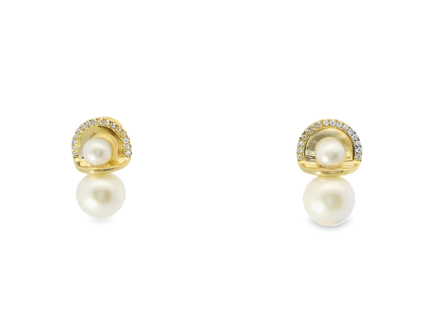 0.12CT Diamond 14k Yellow Gold Pearl Earring