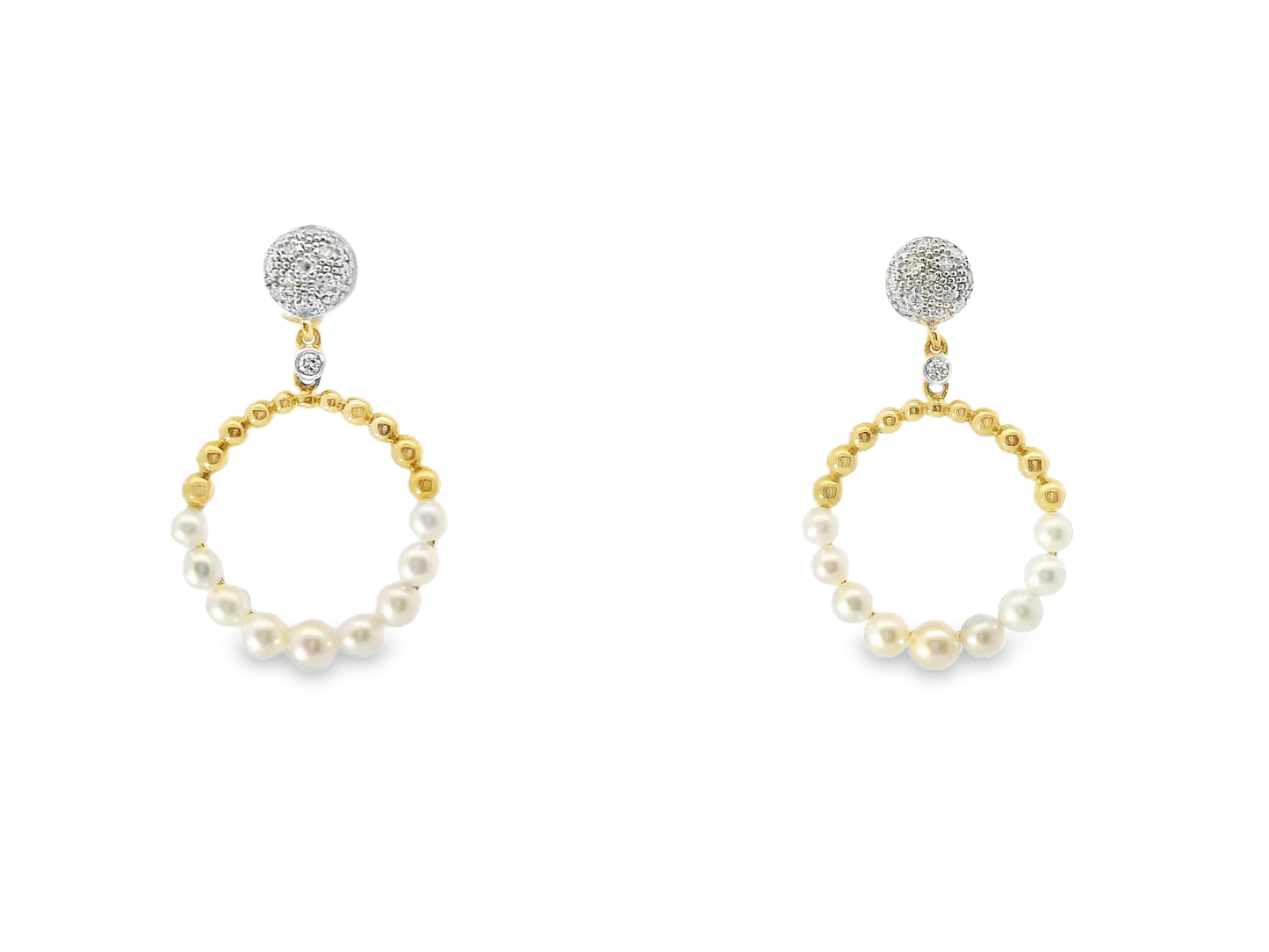 0.09CT Diamond  14k Yellow Gold Pearl Earring