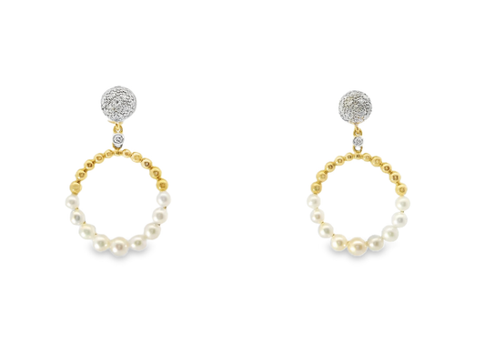 0.09CT Diamond  14k Yellow Gold Pearl Earring