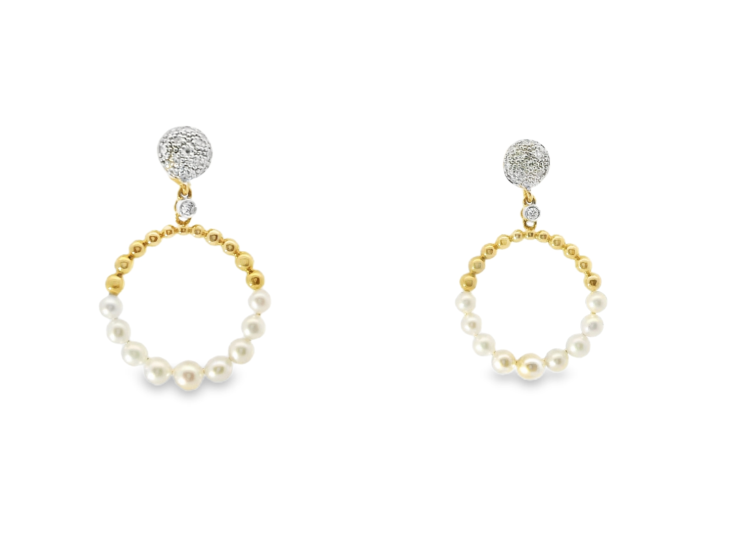 0.09CT Diamond  14k Yellow Gold Pearl Earring