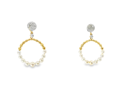 0.09CT Diamond  14k Yellow Gold Pearl Earring