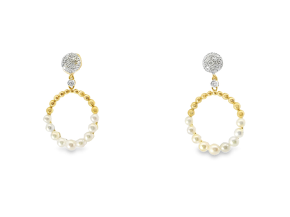 0.09CT Diamond  14k Yellow Gold Pearl Earring
