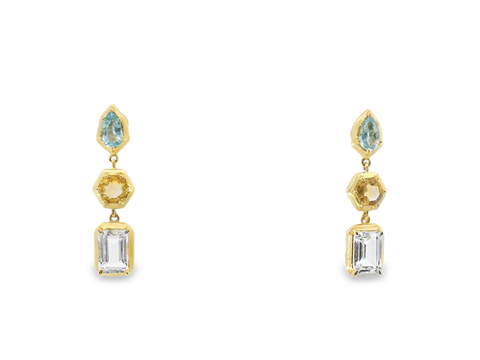 Topaz Citrine & Peridot 14k Yellow Gold Earring