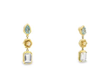 Topaz Citrine & Peridot 14k Yellow Gold Earring