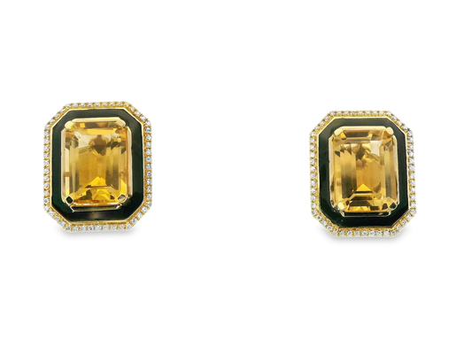 0.22Ct Diamond with Citrine Enamel 14k Yellow gold Earring