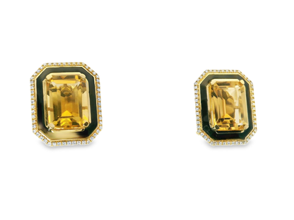 0.22Ct Diamond with Citrine Enamel 14k Yellow gold Earring