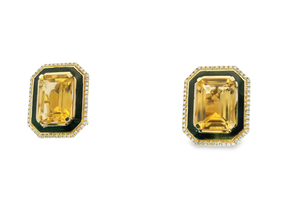 0.22Ct Diamond with Citrine Enamel 14k Yellow gold Earring